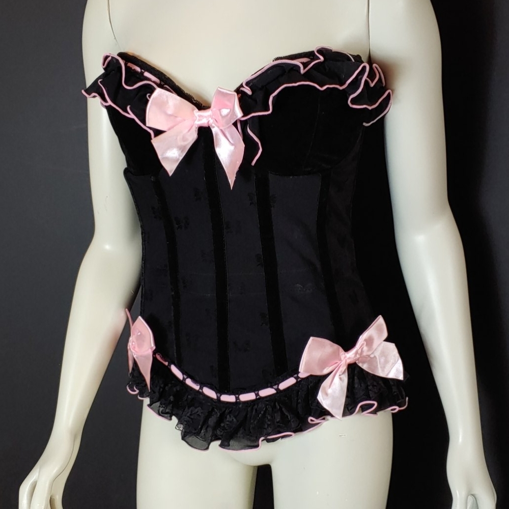 Coquette XL Black With Pink Bows Bustier Corset